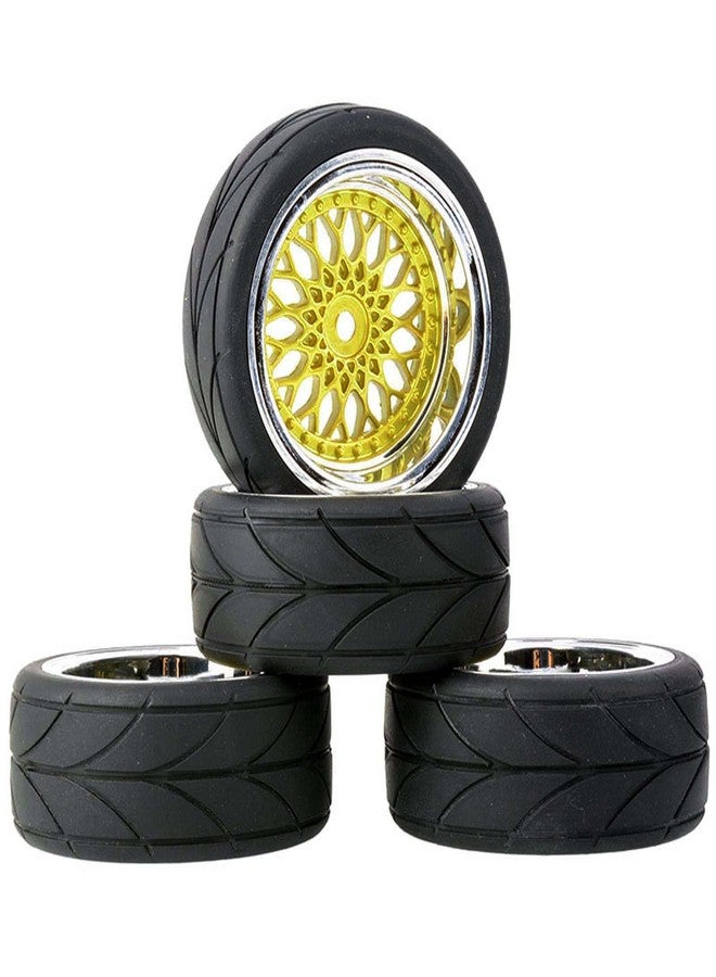 LAFEINA 4PCS/Set 64mm Rubber Tires & Plating Plastic Wheels Rims Replacement Part for 1/10 RC On-Road Touring Car Racing Car (Gold, Offset 6mm) - Image 2